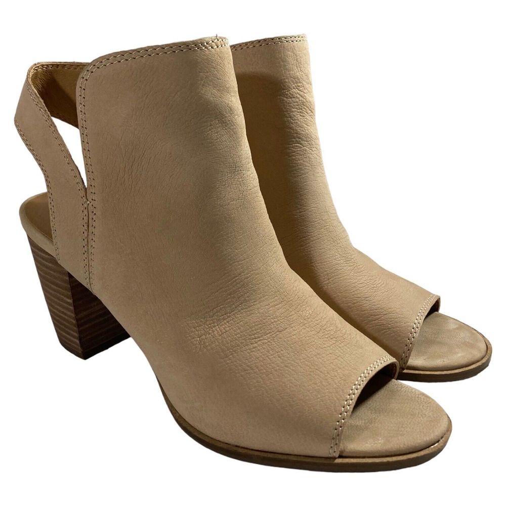 Lucky Brand Womens 9.5M Jubai Bootie Sandal Nougat Leather Open Toe Block Heel